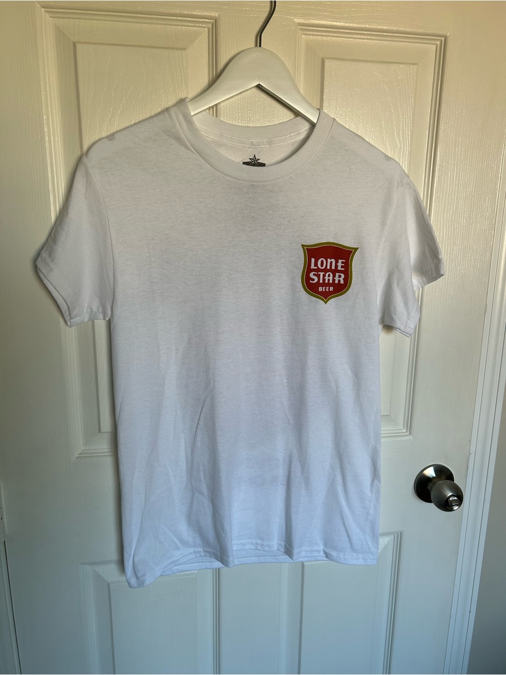 Lone Star Beer Hybrid Apparel White Short Sleeve Tee with Red Lone Star Patch S